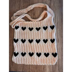 Knit Purse Black Heart Bag NEW FAST SHIP Travel Bag Boho Style Shoulder Bag